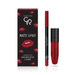 کیت رژلب مایع و مداد لب مات گلدن رز مدل Scarlet Red (اسکارلت رد) | رژ لب قرمز مات با ماندگاری بالا